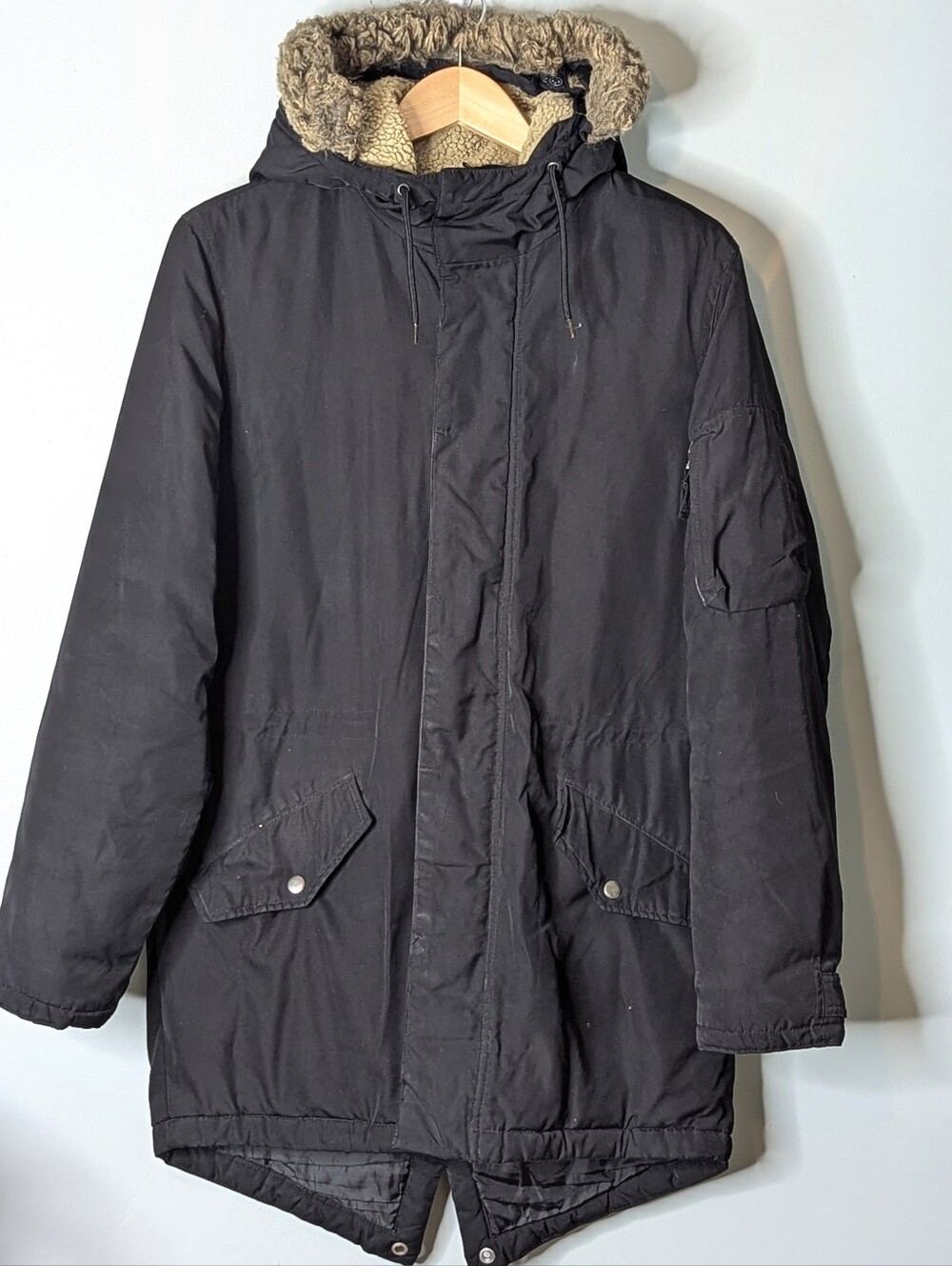 Old Navy Black Insulated Parka Faux Fur Trimmed Removable Hood Size S